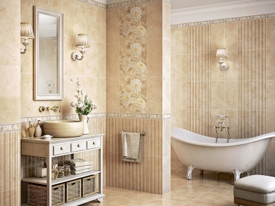 Стильный интерьер ванной комнаты с плиткой Elegance от Интеркерама